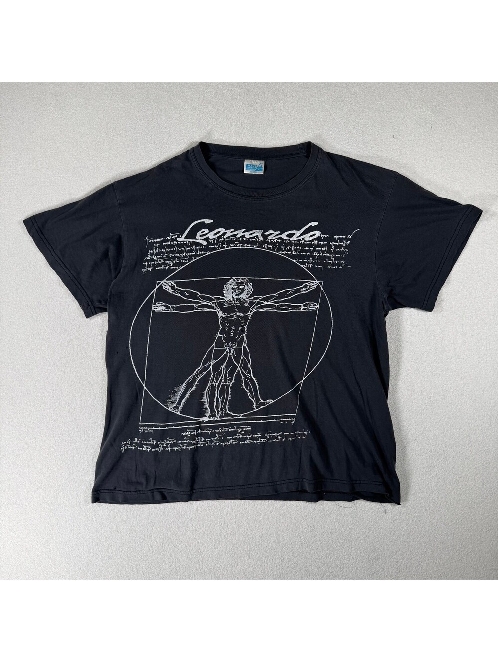 Vintage Black Leonardo Da Vinci Vitruvian Man Graphic T-Shirt Boxy Euro Fit